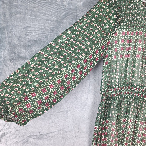 Anthropologie Dress Large Rhiannon Floral Mini Prairie Boho Peasant Smocked - Picture 3 of 11